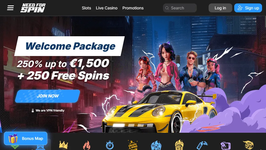 Need for spin online casino site Need for Spin welcome bonus banner and available slots